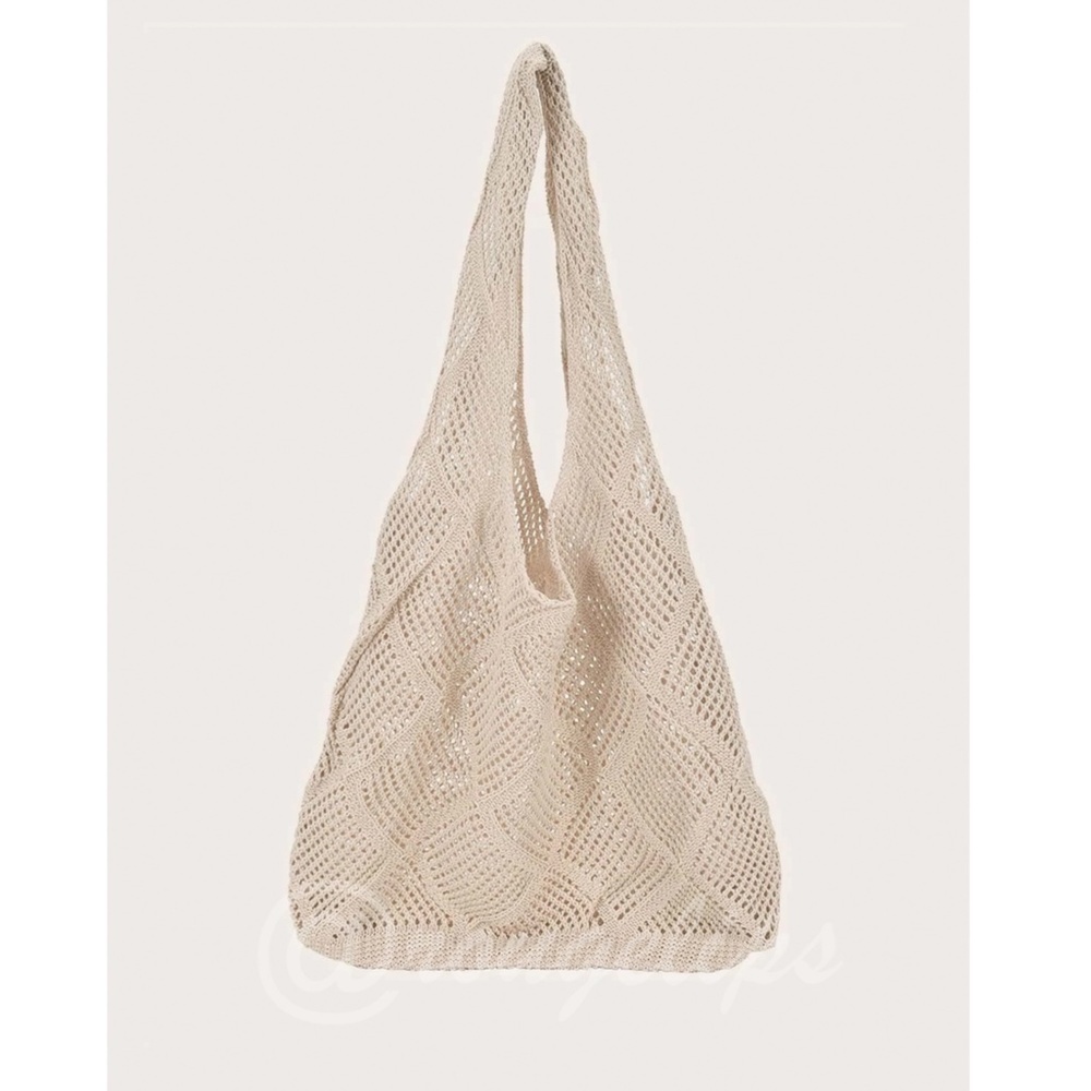 Knit Hollow Out Tote Beige Shoulder Bag